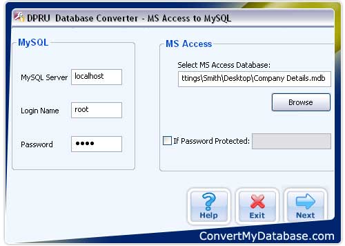 MS Access to MySQL Conversion Utility screen shot