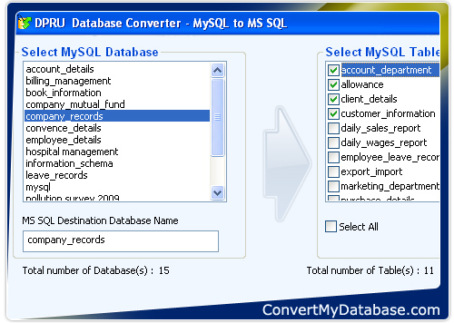 MySQL to MSSQL Database Converter Screenshot