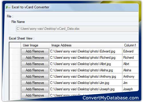Excel to vCard Converter Software screenshot