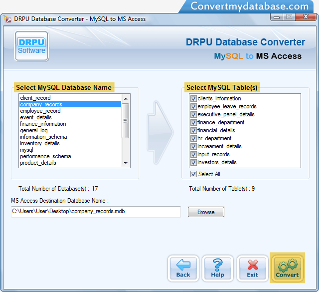 MySQL to MS Access Database Converter