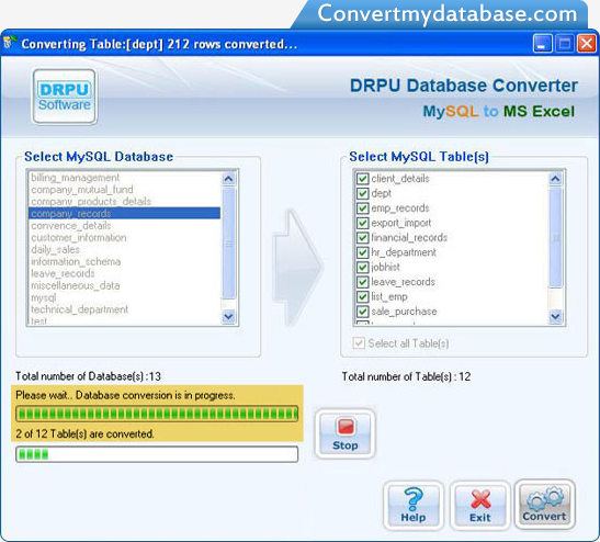 MySQL to MS Excel Database Converter